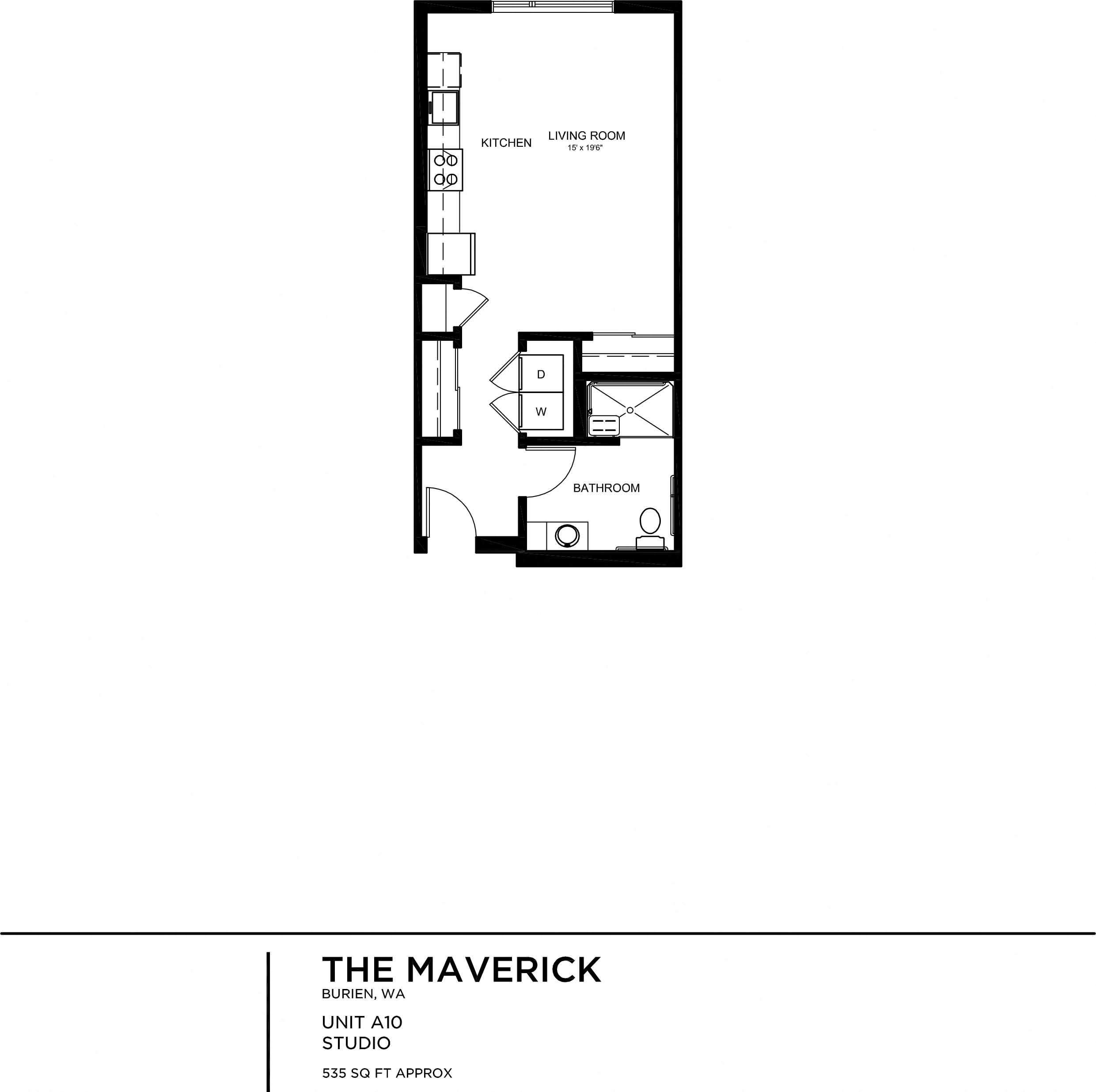 Floor plan for studio, 1 bath, 537 sqft